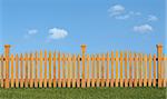 Wooden fence on grass in sunny day - rendering