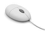 Close-up of simple wired computer mouse isolated on white background