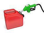 Illustration of green fuel pump nozzle and red jerry can isolated on white background