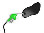 Illustration of fuel spilling out of petrol nozzle isolated on white background, concept of wastage of fossil fuels and pollution