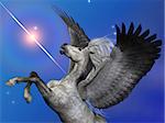 Pegasus is a flying winged horse of ancient myth and folklore passed down through the centuries.