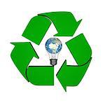 Lightbulb with planet Earth inside recycling symbol, concept of new ideas in environmental protection and conservation. Elements of this image furnished by NASA