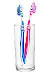 funny emoticons for toothbrushes, standing in a glass