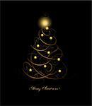 Golden Christmas Tree With Star On A Black Background