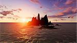 High quality render of a Rocky Island at the sunset