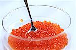 image of red caviar in a plate with the spoon