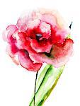 Colorful pink flower, watercolor illustration