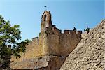 The fortified walls and entrance to the monastery.