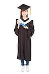 full length Young graduate girl student with diploma