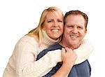 Happy Attractive Couple Hugging Isolated On A White Background.
