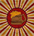 Illustration vintage poster wooden mug beer - vector