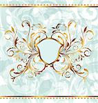 Illustration royal background with golden ornate frame and heraldic shield - vector