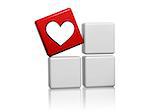 3d red cube with heart sign on grey boxes