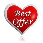 valentines day best offer 3d red heart banner with white text, seasonal business concept