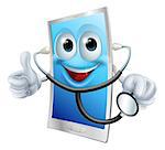 Illustration of a mobile phone character holding a stethoscope