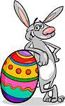 Cartoon Illustration of Funny Easter Bunny with Colored Egg