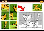 Cartoon Illustration of Education Jigsaw Puzzle Game for Preschool Children with Funny Tiger Animal