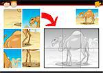 Cartoon Illustration of Education Jigsaw Puzzle Game for Preschool Children with Funny Camel Animal