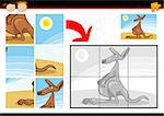 Cartoon Illustration of Education Jigsaw Puzzle Game for Preschool Children with Funny Kangaroo Animal