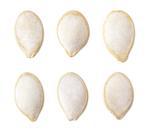 Set of single salted pumpkin seeds isolated on white with clipping path