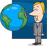 Concept Cartoon Illustration of Businessman Biting the Earth or Overexploitation Economy Metaphor