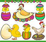 Cartoon Illustration of Happy Holiday Themes with Chicken or Chicks and Easter Eggs