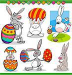 Cartoon Illustration of Happy Easter Themes with Bunnies and Colored Eggs