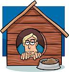 Cartoon Humor Concept Illustration of In The Dog House Saying or Proverb