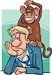 Cartoon Humor Concept Illustration of Monkey on your Back Saying or Proverb