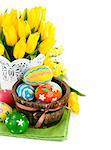 easter egg with spring flower isolated on white background