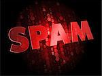Spam - Red Color Text on Dark Digital Background.