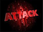 Attack - Red Color Text on Dark Digital Background.