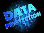 Data Protection - Blue Color Text on Dark Digital Background.