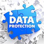 Data Protection on Blue Puzzle on White Background.