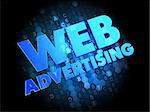 Web Advertising - Blue Color Text on Dark Digital Background.