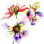 Stylized flowers, watercolor illustration