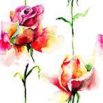 Seamless pattern with Roses flowers, watercolor illustration