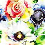 Seamless wallpapers with flowers, watercolor illustration