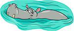 Cartoon Illustration of Happy Hippo Animal Character or Hippopotamus in the River