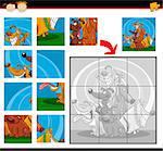 Cartoon Illustration of Education Jigsaw Puzzle Game for Preschool Children with Funny Dogs Group Animals