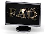 FAQ Inscription on monitor from metal letters with beautiful 3D glowing trail lights