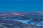 night view of Fort Collins in Colorado with foothills and Horsetooth Reservoir, winter scenery