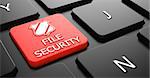 File Security with Shield Icon - Red Button on Black Computer Keyboard.