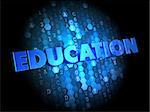 Education - Blue Color Text on Dark Digital Background.