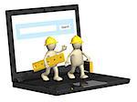 Two builders and laptop. Isolated on white background