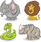 Cartoon Illustration of Cute Wild Animals Set