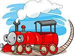 Cartoon Illustration of Funny Steam Engine Locomotive or Puffer Belly Train Transport Character