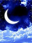 Night fairy tale - bright moon in the night sky