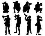 Black silhouettes of people with cameras, vector