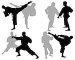 Black silhouettes of karate fighting, vector illustration